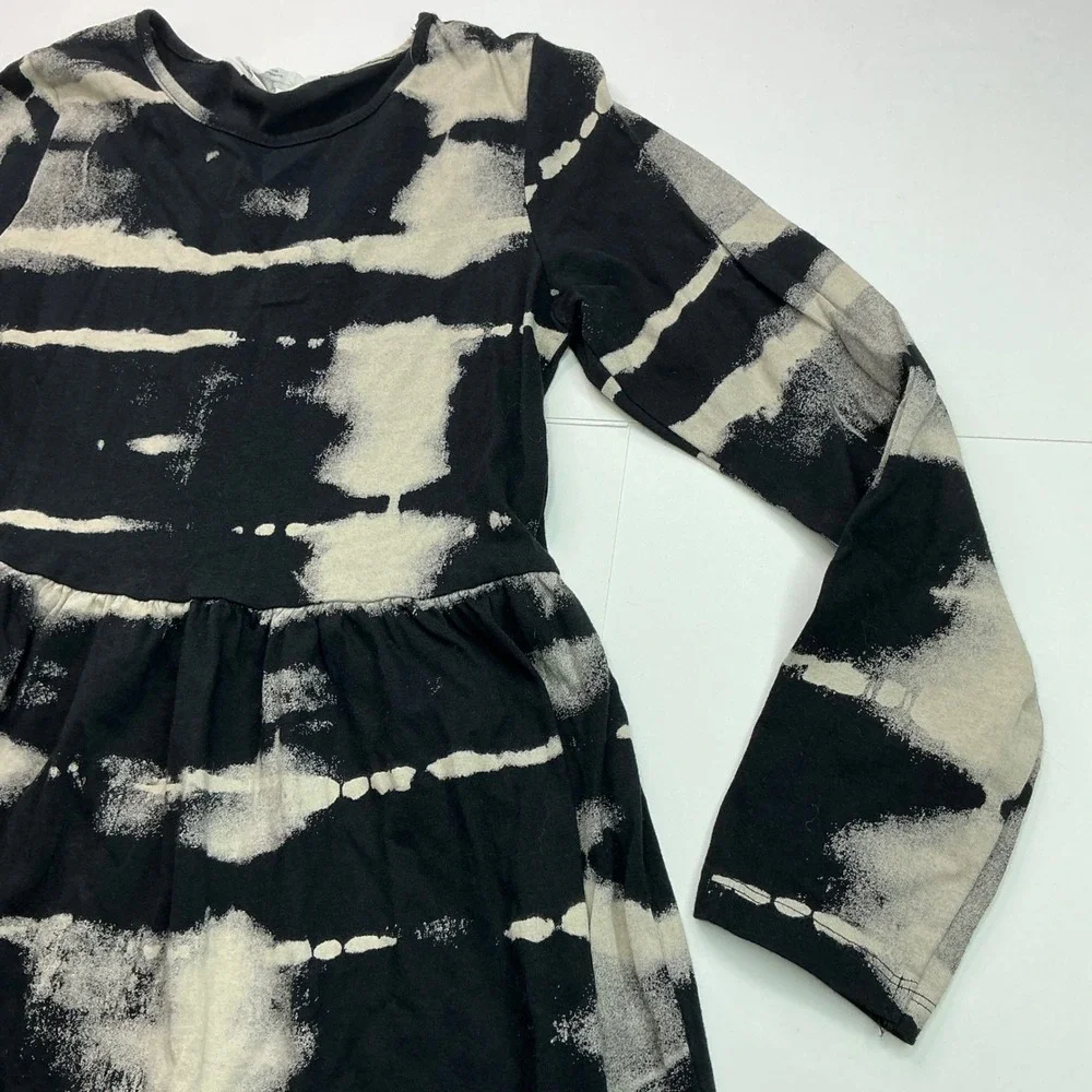 H&M Black Acid Wash Stripe Dress Kids Size 8/10 Long Sleeve Cotton Skater
